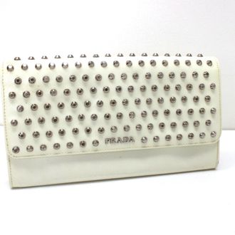 Prada White Leather Long Wallet (Bi-Fold) (Pre-Owned)