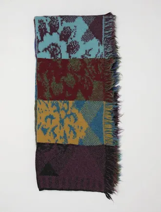 Dries Van Noten Sciarpa in misto lana e alpaca con motivo patchwork e fondo sfrangiato