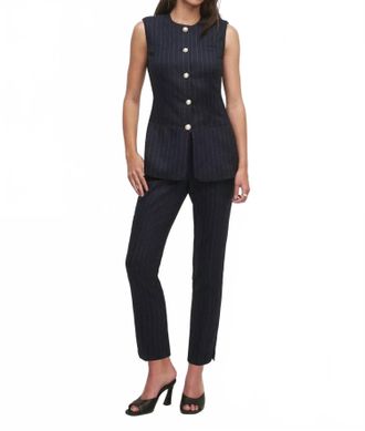 Favorite Daughter Clocking In Top In Navy Pinstripe