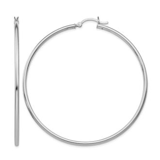 Diamond2Deal Sterling Silver Polished Round Hinged Hoop Earrings 62mm