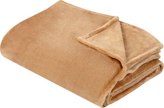 Beliani Manta Beige Arena 200 X 220 Cm Poli&eacute;ster Colcha Cubrecama Suave Moderno Bayburt