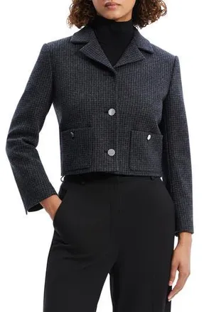 Theory Check Recycled Wool Blend Crop Jacket in Charcoal Melange - A08 at Nordstrom Rack, Size 10