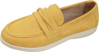 Generic Womens Loafers Wide Width Casual Pumps Shoes Solid Color Retro Breathable Comfortable Classic Slip On Flat Shoes Walking Shopping Yellow