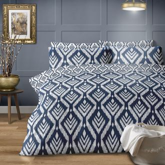 Lewis's Tahlia Ikat Duvet Set - Navy - Double | TJ Hughes