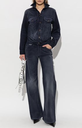 Balenciaga Denim Jacket With Pockets, Womens, Navy Blue