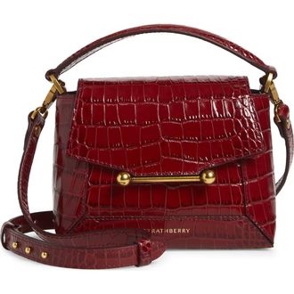 Strathberry Nano Mosaic Croc Embossed Leather Handbag in Oxblood at Nordstrom