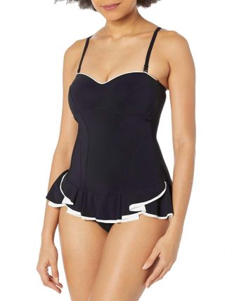 Gottex Belle Curve Bandeau Swimdress In Black And White