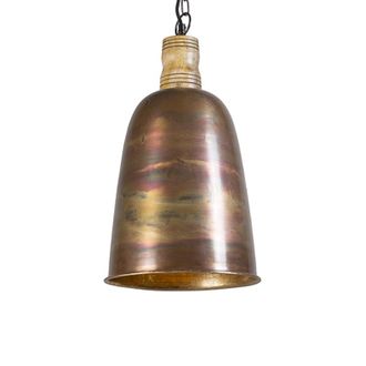 QAZQA R&uacute;stico L&aacute;mpara Colgante Vintage Cobre Con Dorado - Burn Madera /acero Redonda Adecuado Para Led Max. 1 X 25 Watt - Qazqa
