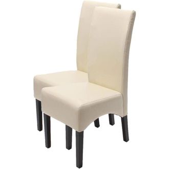 Hhg Hhg - Lote De 2 Sillas De Comedor Silla De Cocina Silla Latina, Cuero, Crema, Patas Oscuras