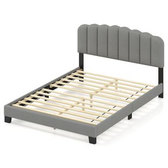 Costway Costway Double Size Bed Frame Linen Upholstered Platform Bed in Grey