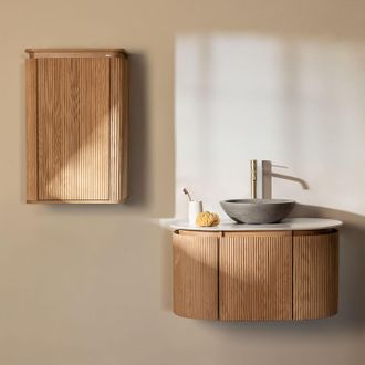 Sklum Conjunto De Mueble De Ba&ntilde;o Suspendido 90x50 Cm En Madera Carsone Sklum