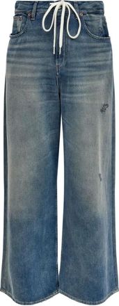 Maison Margiela Blauwe Denim Trekkoord Jeans Wijde Pijpen - Dames - Loose Fit Jeans - Blauw - W28 - Denim - Jeans