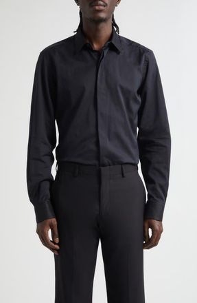 Tom Ford Classic Fit Cotton & Silk Serge Button-Up Shirt in Naa Black at Nordstrom, Size 39