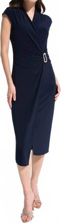 Joseph Ribkoff Rhinestone Midi Wrap Sheath Dress In Midnight Blue