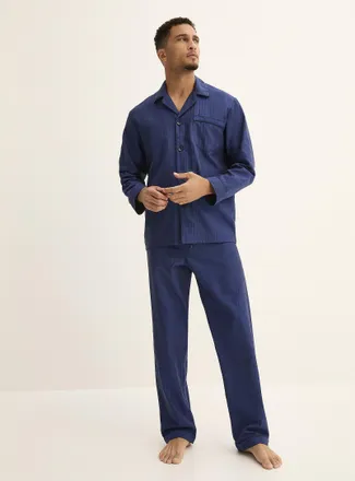 Majestic Mens Herringbone poplin trimmed pyjama set