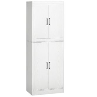 HOMCOM Homcom - Aparador Alacena De Cocina Mueble Auxiliar Con 4 Puertas Y 5 Estantes Abiertos Para Comedor Sal&oacute;n Estilo Moderno Antivuelco 60x36x168 Cm Blan