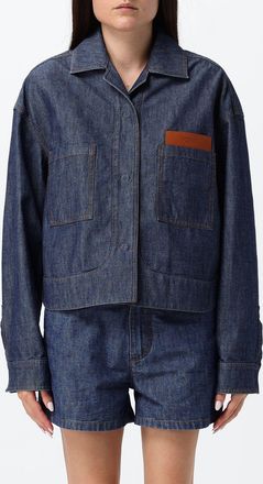 Fendi Giacca corta di jeans stile camicia in cotone con logo impresso