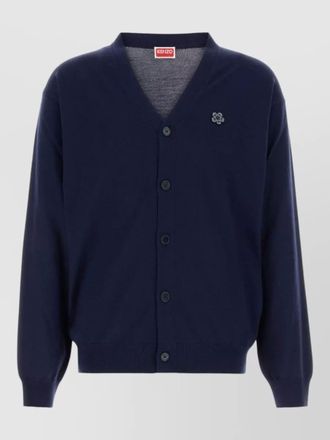 Kenzo wool cardigan v neck ribbed cuffs hem