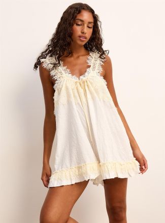Free People Womens Wish Me Luck lace trim ultra-loose romper