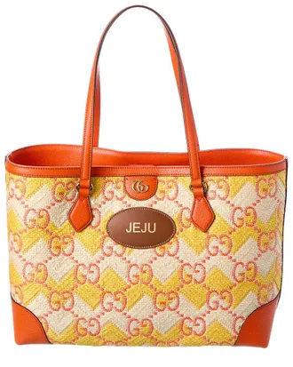 Gucci Ophidia Straw & Leather Tote