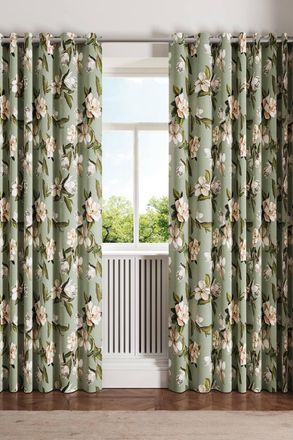 Ted Baker Opal Floral Cotton Lined Curtains in Light Green | Size: 168 cm width x 137 cm drop