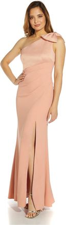 Adrianna Papell Womens Satin Crepe One Shoulder Gown - Pink - Size 18 UK