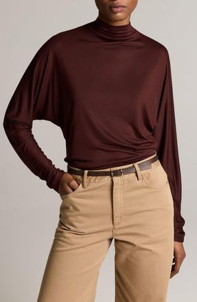 Vince Dolman Sleeve Draped Funnel Neck Top in Cherrywood at Nordstrom, Size Xx-Small