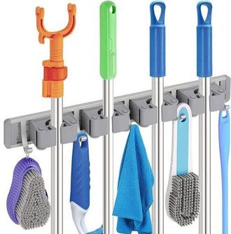 OEM Cuatro Ganchos De Aluminio, Soporte Para Escobas, Soporte De Pared Para Escobas, Colgador De Fregonas, Organizador De Pared De Metal, 1 Pieza