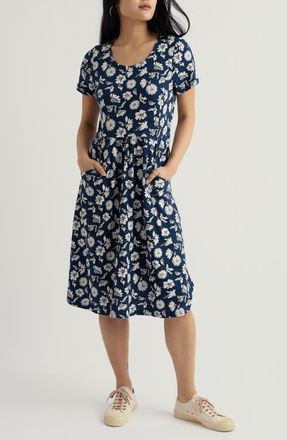 Seasalt Cornwall Enor Floral Print Organic Cotton Fit & Flare Midi Dress in Floral Lawn Sea Cave at Nordstrom, Size 12 Us