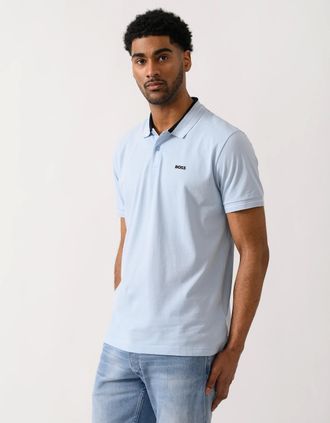 HUGO BOSS Mens BOSS Green PL_Member Mens Short Sleeve Polo Shirt - Open Blue 460 - Size: 38