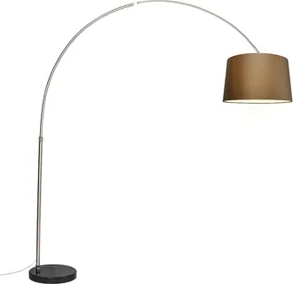 QAZQA Moderno L&aacute;mpara De Arco De Acero Con Pantalla De Tela Marr&oacute;n 45 Cm - Xxl Textil /acero Alargada Adecuado Para Led Max. 1 X 60 Watt - Qazqa
