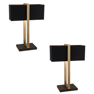 Loops 2 PACK Antique Brass Framed Table Lamp & Cotton Shade - Matt Black Base