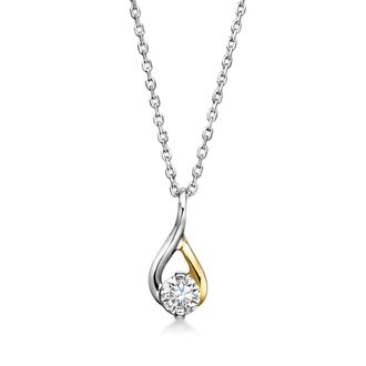 Ross-Simons Lab-Grown Diamond Teardrop Necklace in Sterling Silver and 10kt Yellow Gold