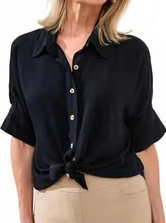 Tribal Soft Satin Drop Shoulder Classic Blouse In Black