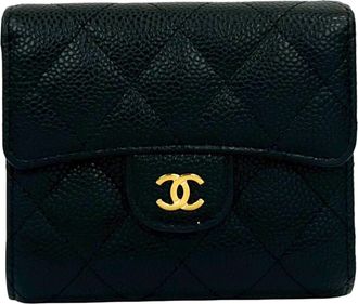 Chanel Black Grained Calfskin Wallet (Tri-Fold) (Pre-Owned)