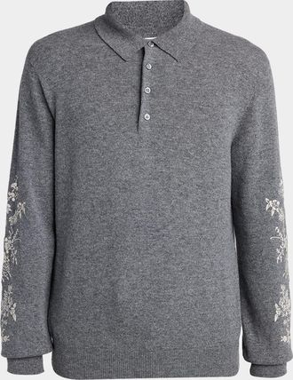 Alexander McQueen Men & apos;s Wool Floral-Embroidered Polo Sweater