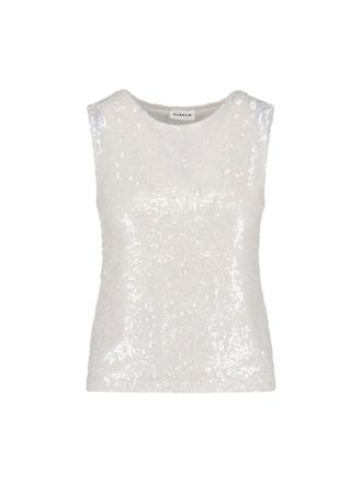 P.A.R.O.S.H. White Sequin Sleeveless Top
