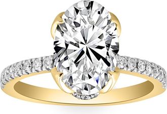Pompeii3 Certified 3 1/2Ct Oval Diamond Mia Engagement Ring Lab Grown Hidden Halo