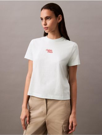 Calvin Klein Jeans Calvin Klein Womens Flocked Logo Graphic Slim T-Shirt - Green - XS