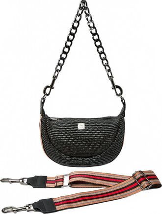Think Royln Womens Tiny Dancer Crossbody Bag In Black Dune Raffia