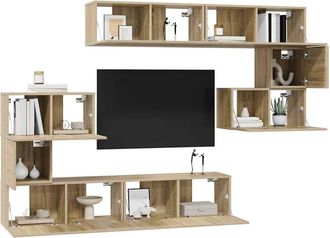 Berkfield Home Modern 8 Piece TV Cabinet Set Sonoma Oak Engineered Wood in Tan