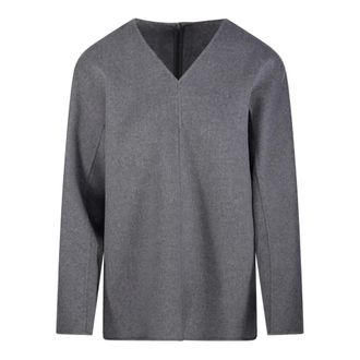 Max Mara V-neck Knitwear, female, Gray, Size: L Smmriva 700&ugrave; Blusa