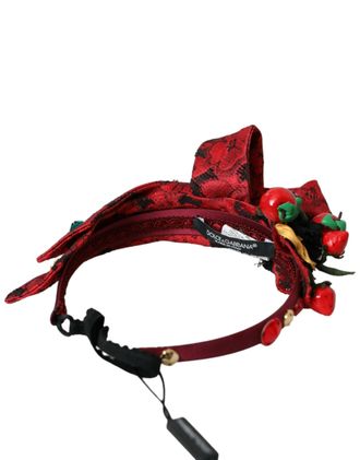 Dolce & Gabbana Red Cherry Sicily Embellished Women Hairband Diadem Silk Viscose Nylon Accessory