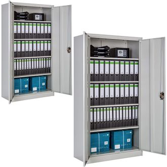 TecTake Filing Cabinet Set - 5 height-adjustable shelves, lockable doors in Grey