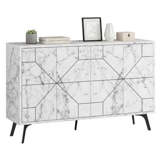 Dmora Aparador Meridian, Buf&eacute; De Sal&oacute;n, Aparador De Sal&oacute;n, Despensa De Cocina, 123x35h62 Cm, M&aacute;rmol Blanco, Con Embalaje Reforzado - Dmora
