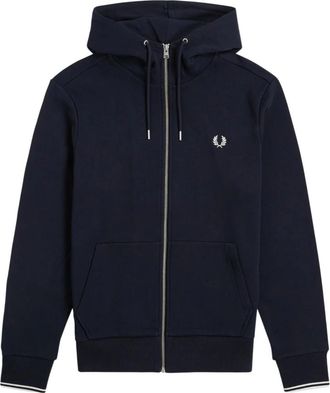 Fred Perry Hooded Zip Through Sweatshirt - Heren - Vesten met rits - Blauw - S - Katoen - Hoodies & sweatvesten