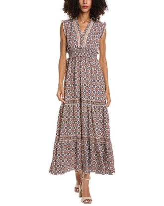 Max Studio V-Neck Smocked Waist Tiered Maxi Dress