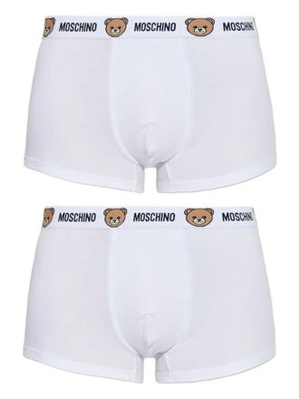 Moschino Twee katoenen boxershorts met beerdetail en logo - Wit