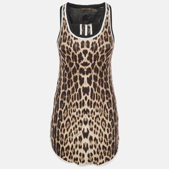 Roberto Cavalli Gym Black Leopard Print Knit Tank Top