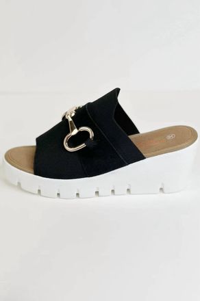 bernie mev. Womens Buckle Wedge Sandal In Black Buckle